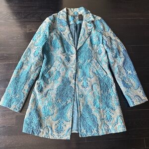Vintage DKNY turquoise, blue brocade Elegant Blue Patterned Women's Coat